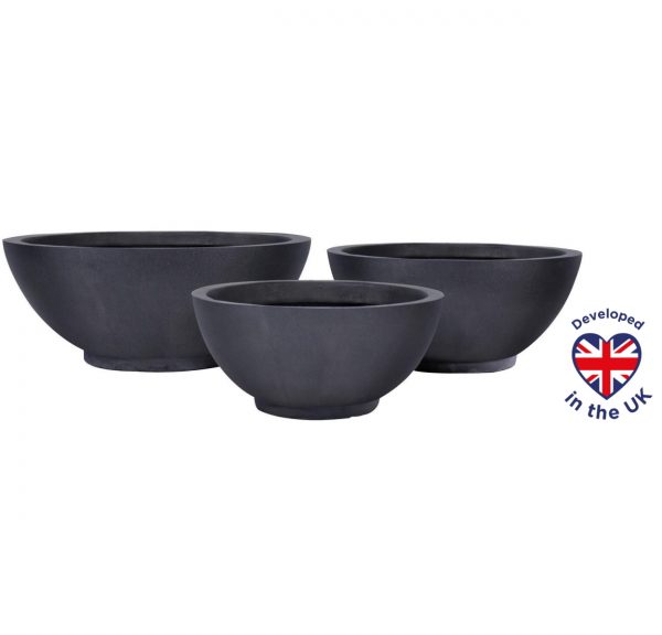 Black Dish Style Smooth Bowl Outdoor Planter D55.5 H22 cm, 53.2 ltrs Cap.