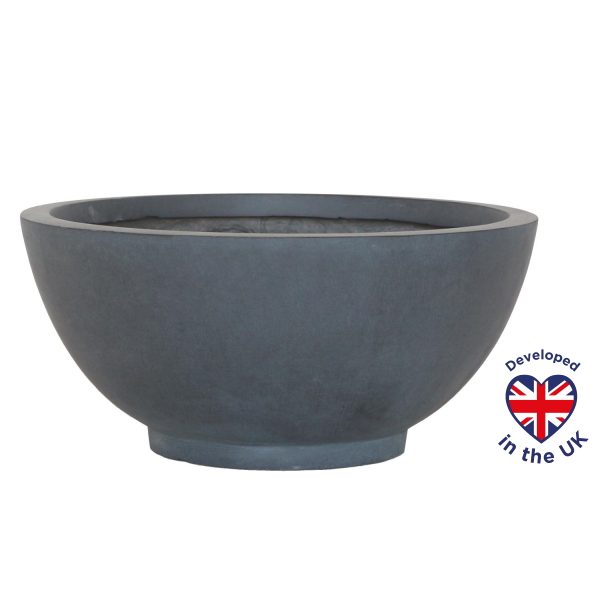 Dark Grey Dish Style Smooth Bowl Outdoor Planter D45 H20 cm, 31.8 ltrs Cap.