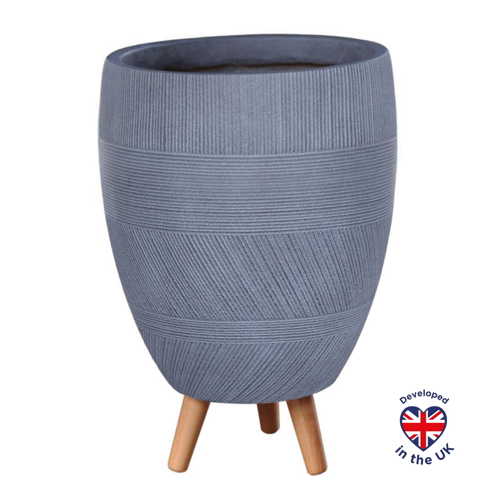 Striped Grey Indoor Egg Planter with Legs D35.5 H52 cm, 35.3 ltrs Cap.