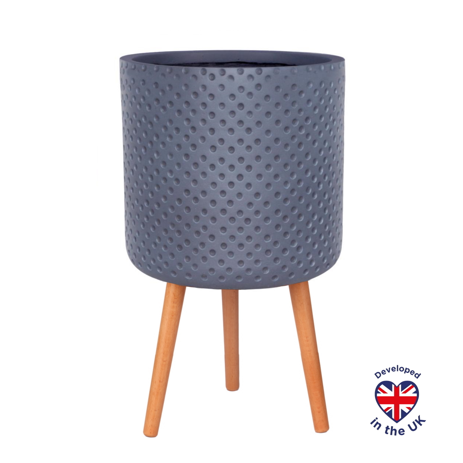 Dotted Style Grey Cylinder Indoor Planter with Legs D37.5 H62 cm, 32.7 ltrs Cap.