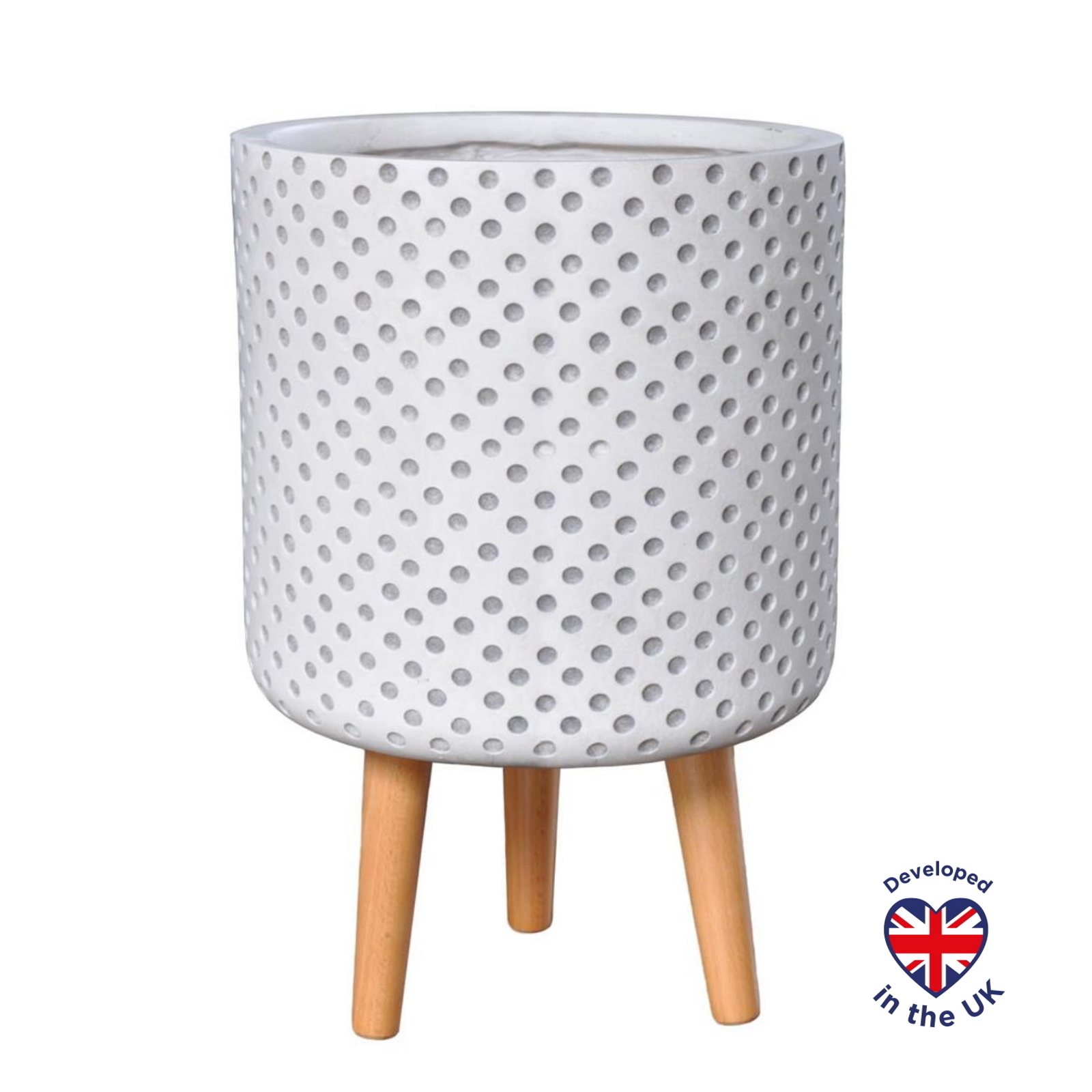 Dotted Style White Cylinder Indoor Planter with Legs D30.5 H46 cm, 18.5 ltrs Cap.
