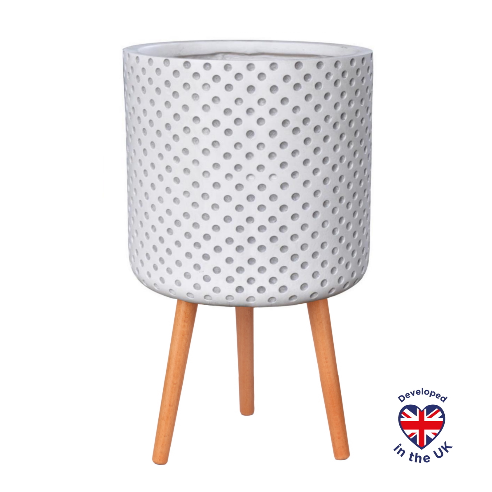 Dotted Style White Cylinder Indoor Planter with Legs D37.5 H62 cm, 32.7 ltrs Cap.