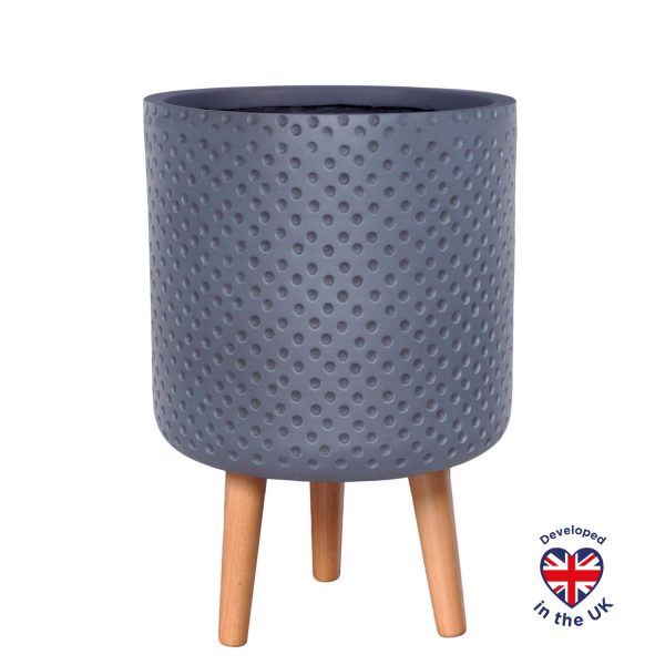Dotted Style Grey Cylinder Indoor Planter with Legs D30.5 H46 cm, 18.5 ltrs Cap.