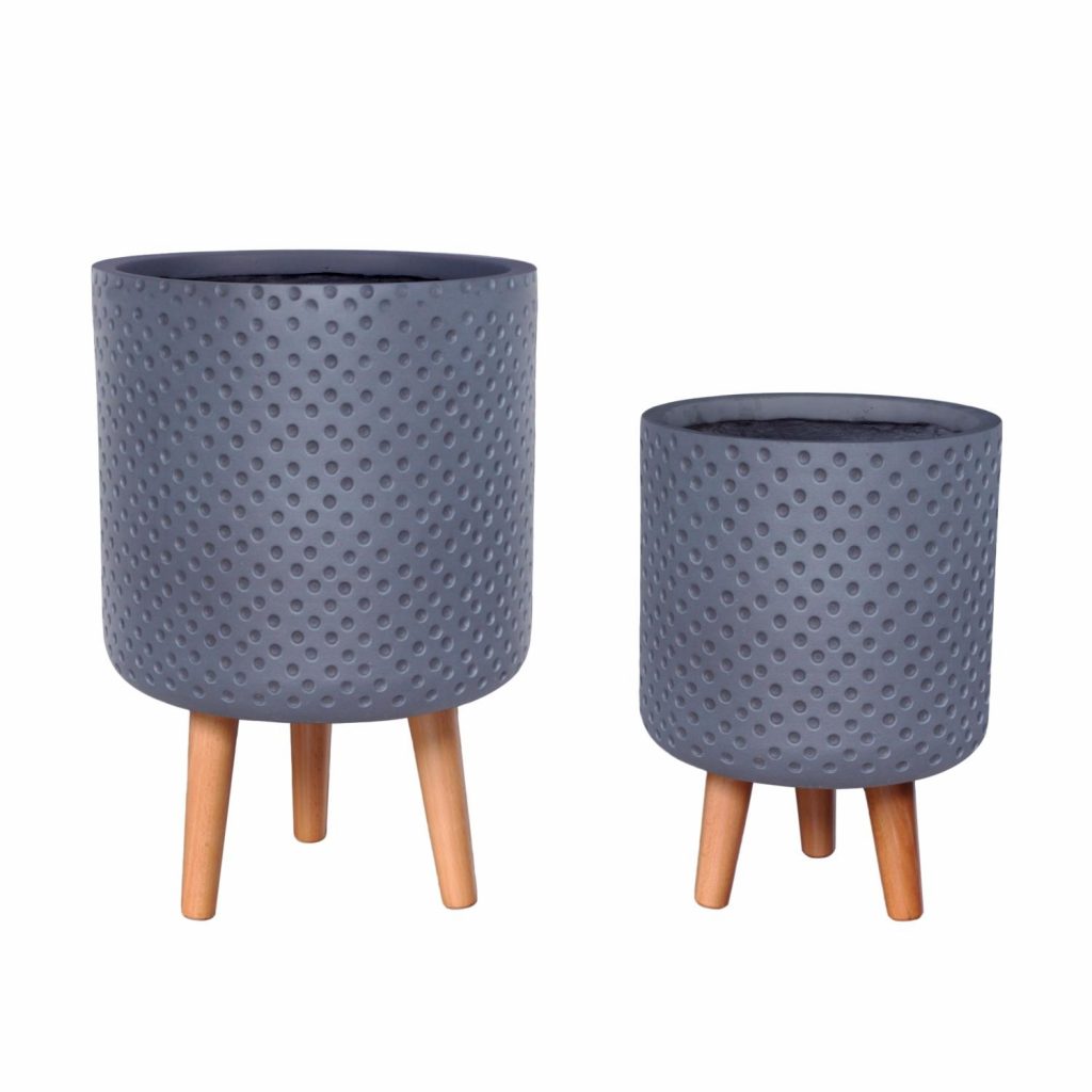 Dotted Style Grey Cylinder Indoor Planter with Feet D37.5 H62 cm, 66.6 ...