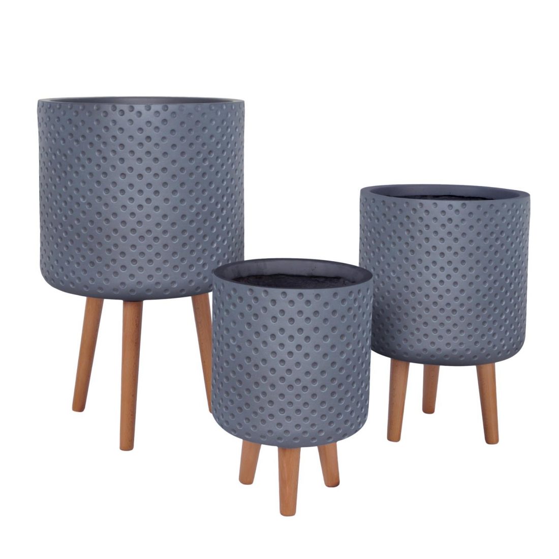 Dotted Style Grey Cylinder Indoor Planter With Legs D30.5 H46 Cm, 18.5 