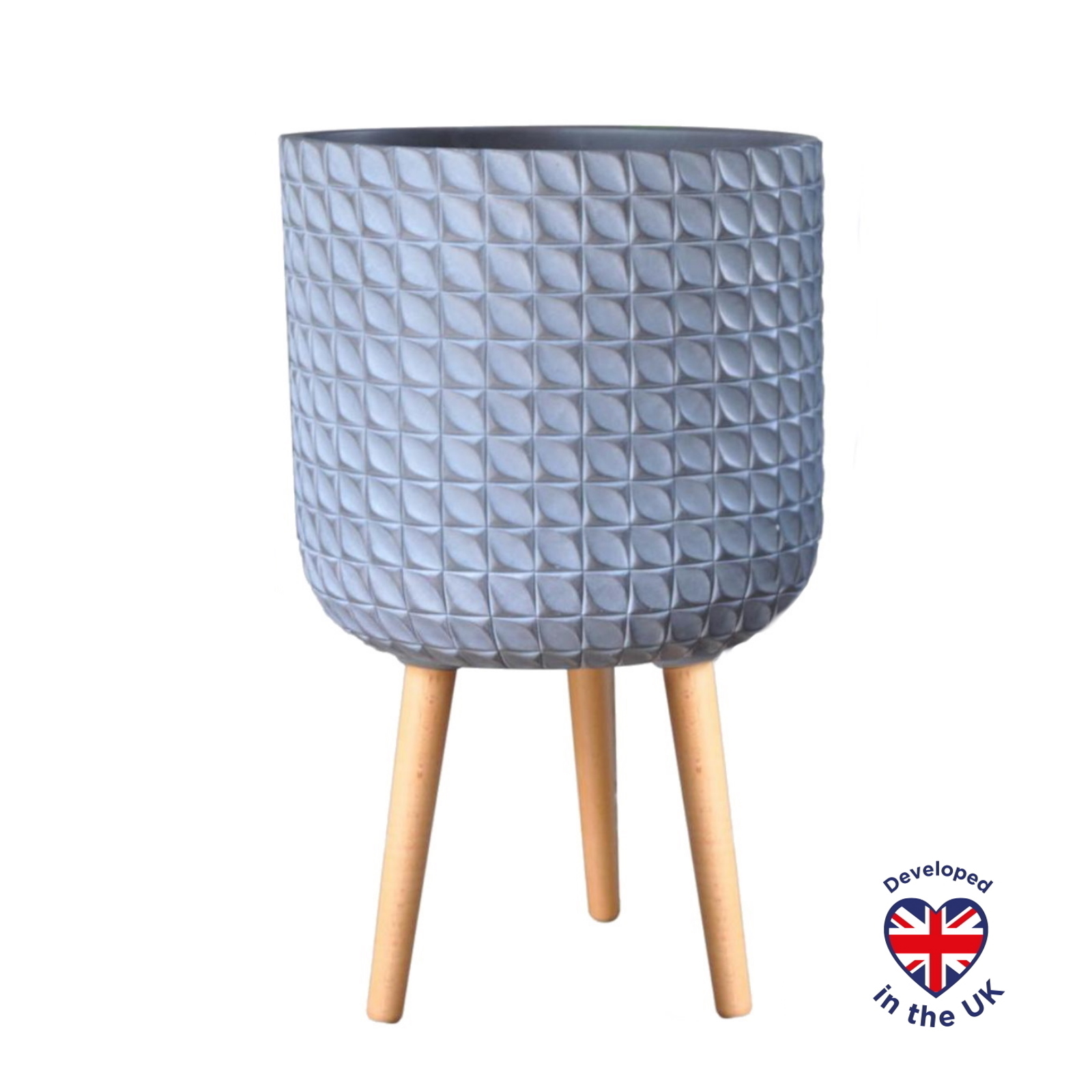 Geometric Patterned Grey Cylinder Indoor Planter with Legs D37 H62 cm, 32.7 ltrs Cap.