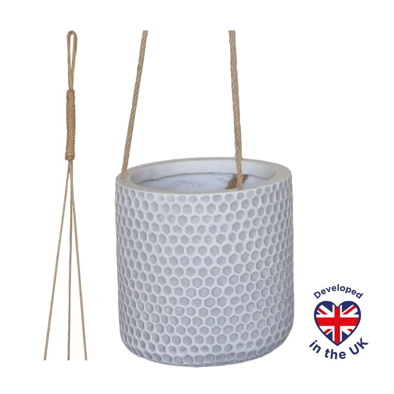 Honeycomb Style White Hanging Cylinder Round Indoor Planter D19.5 H19 cm, 5.7 ltrs Cap.