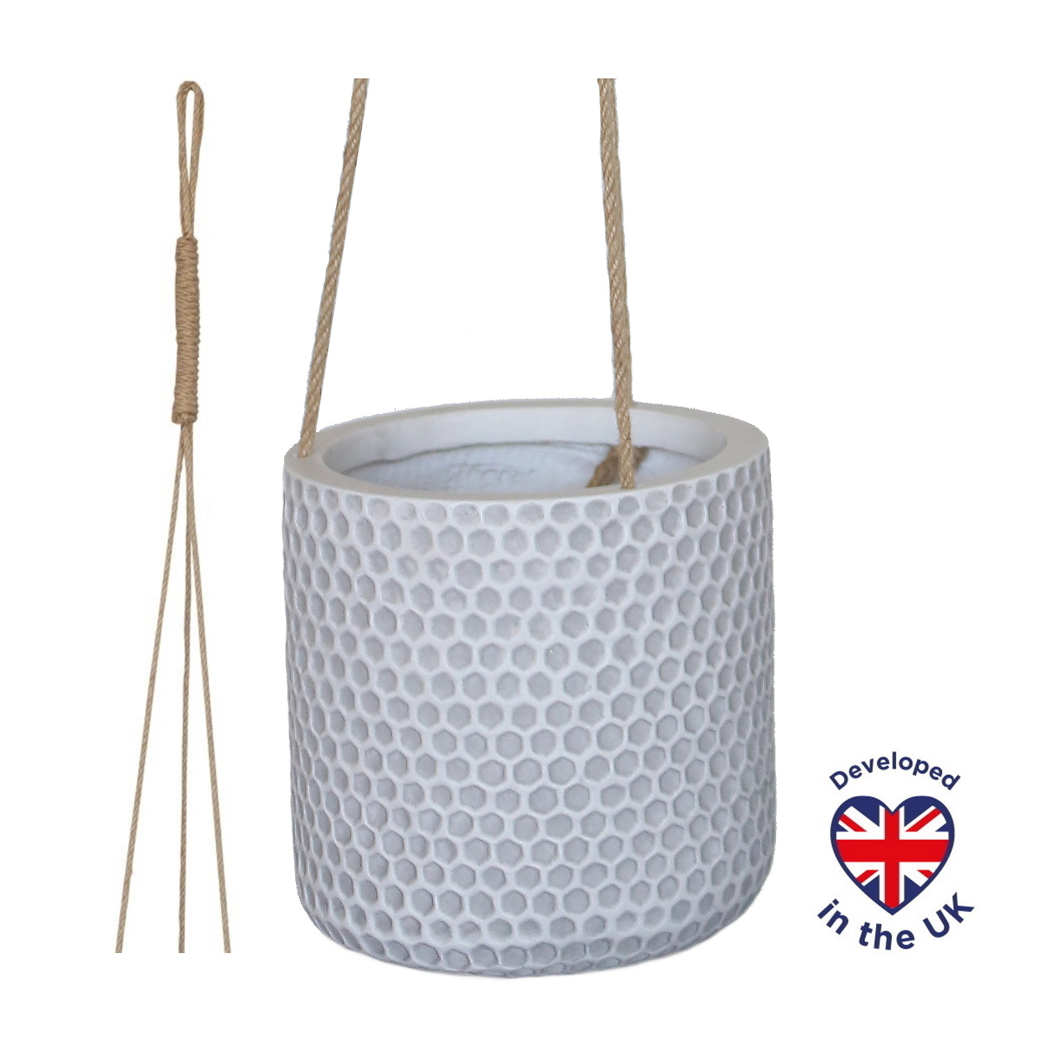 Honeycomb Style White Hanging Cylinder Round Indoor Planter D25 H23 cm, 11.3 ltrs Cap.