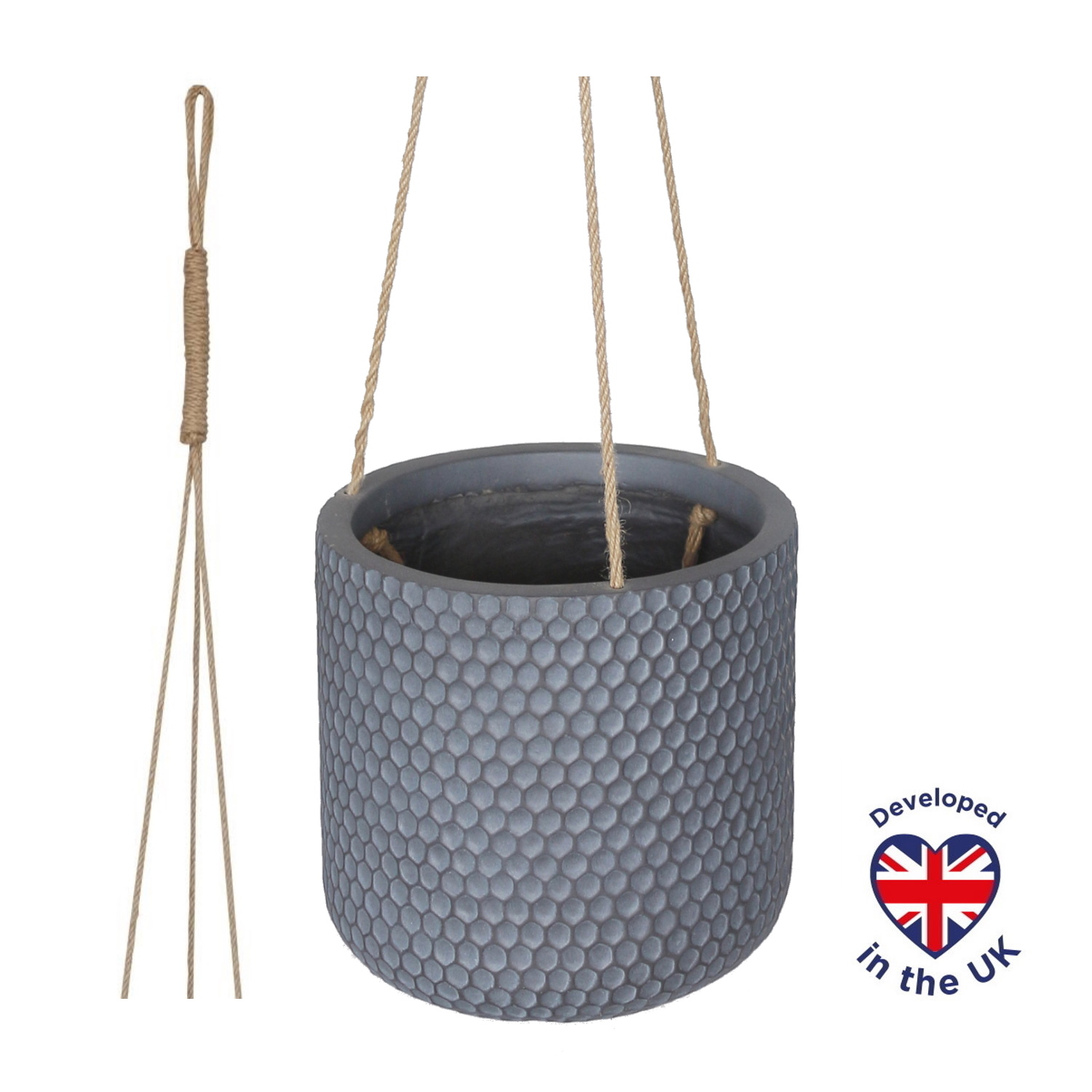 Honeycomb Style Grey Hanging Cylinder Round Indoor Planter D19.5 H19 cm, 5.7 ltrs Cap.