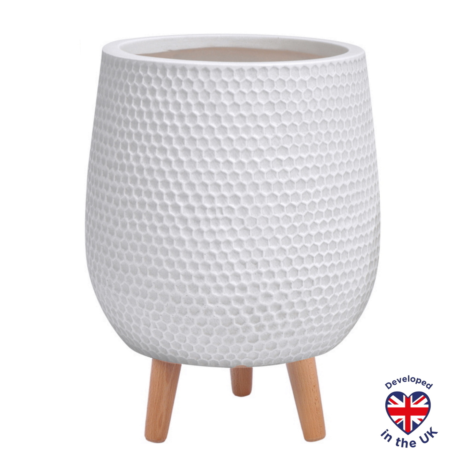Honeycomb Style White Indoor Egg Planter with Legs D44 H55 cm, 59.6 ltrs Cap.