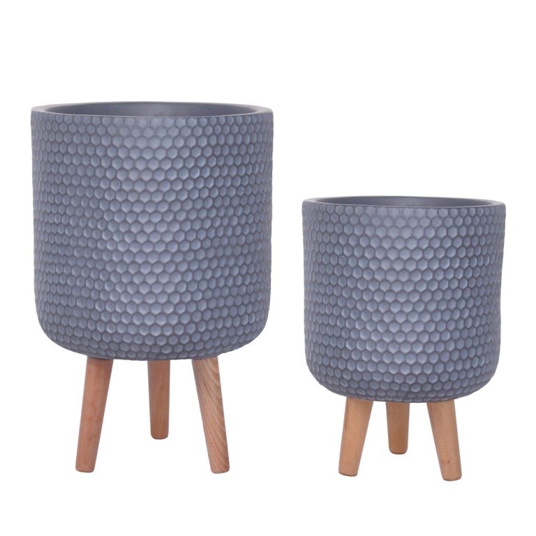 Honeycomb Style Grey Cylinder Round Indoor Planter with Legs D37.5 H61 ...