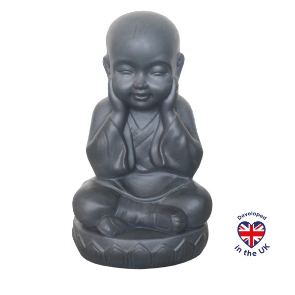 Sitting Baby Monk Grey Outdoor Statue L20 W17 H35 cm
