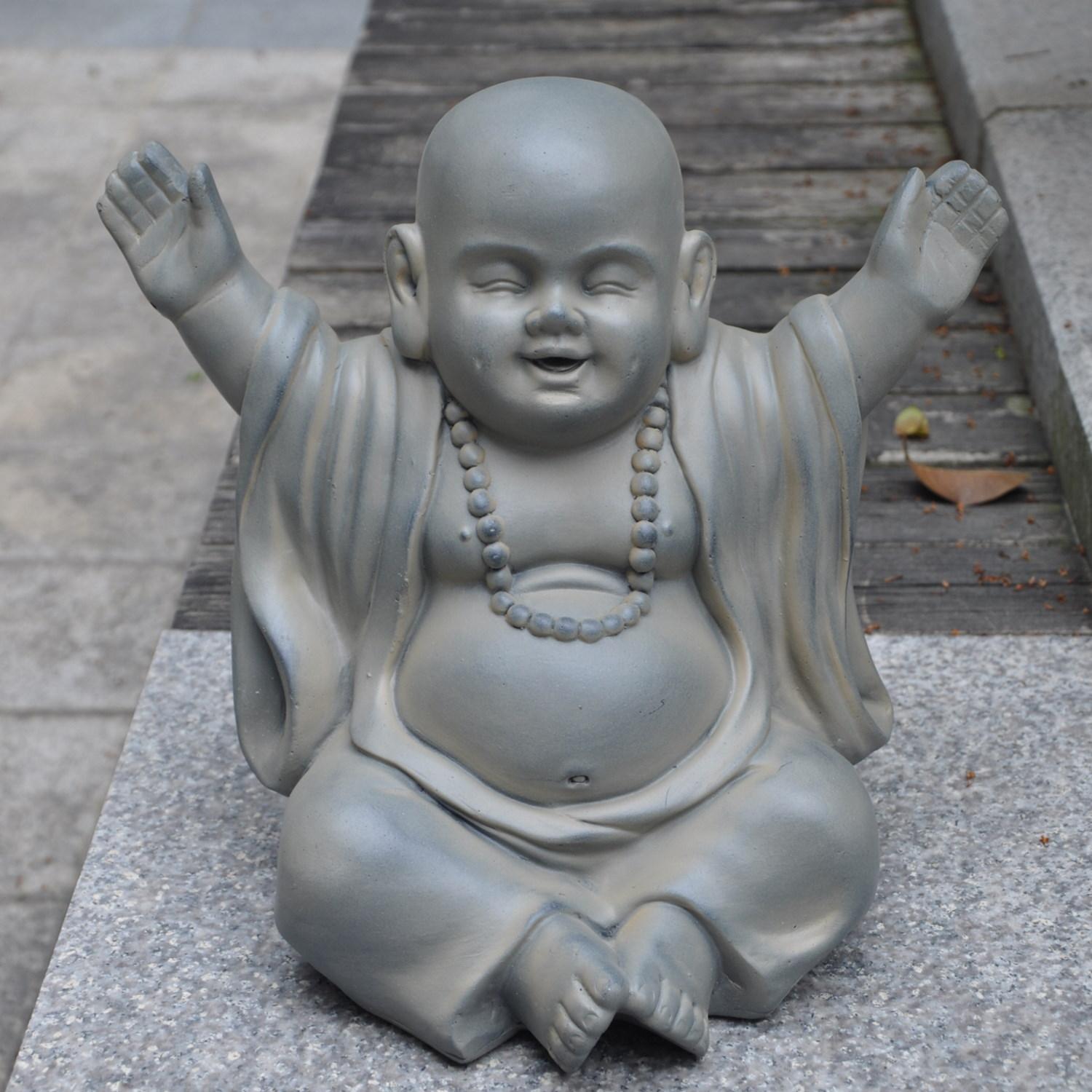 Laughing Baby Monk Moss Washed Outdoor Statue L35,5 W25,5 H31,5 cm buy