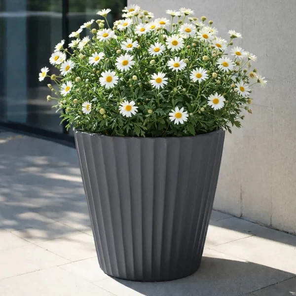 Vintage Black Ribbed Round Vase Outdoor Garden Planter D37 H35 cm, 37 ltrs Cap.