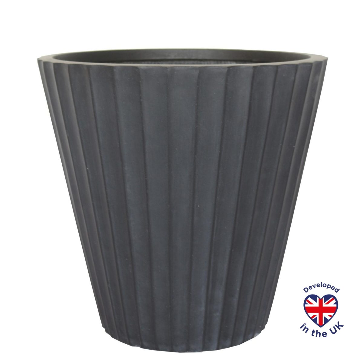 Vintage Black Ribbed Round Vase Outdoor Planter D37 H35 cm, 37.6 ltrs Cap.