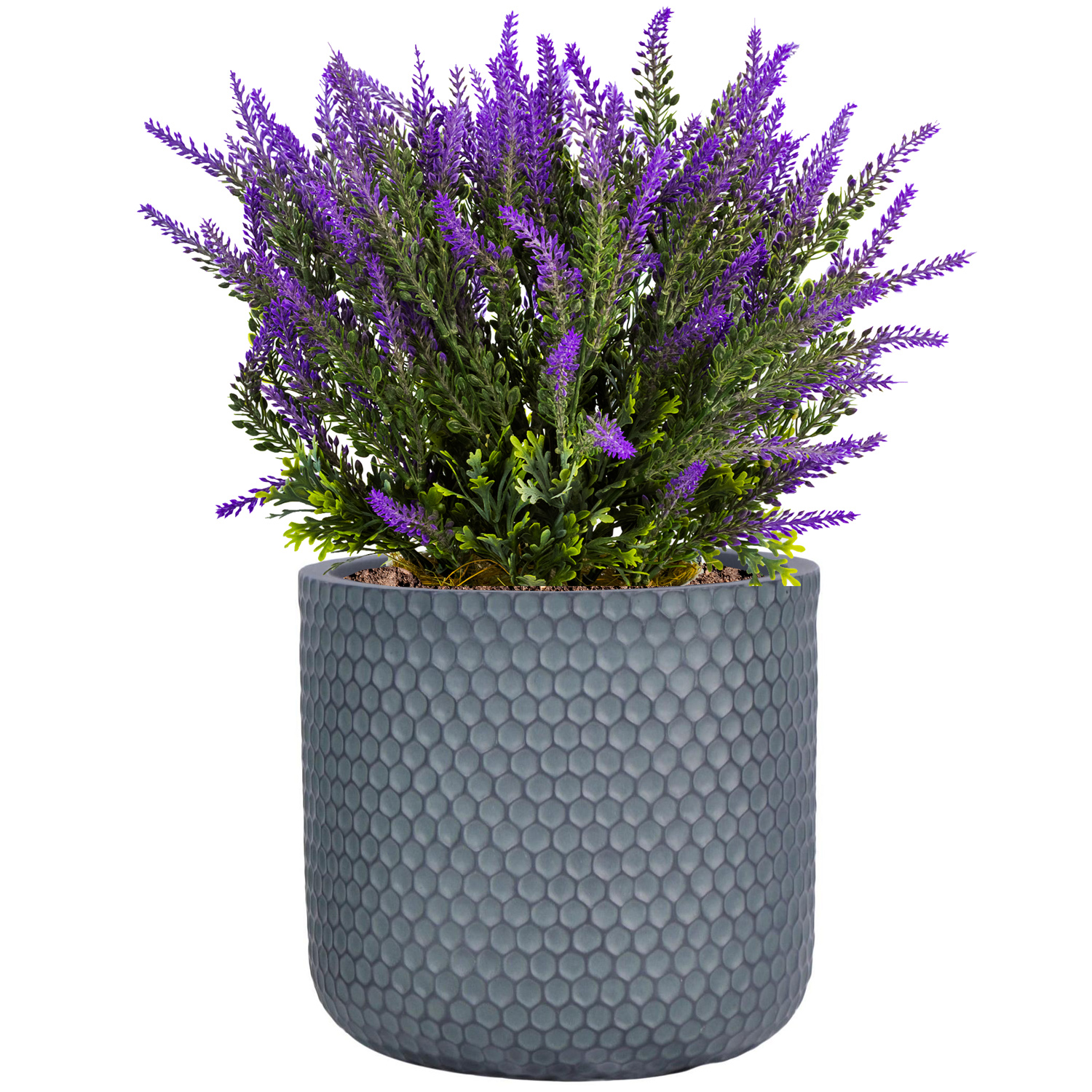 Honeycomb Style Slate Grey Cylinder Round Outdoor Planter D19.5 H19 cm, 5.7 ltrs Cap.