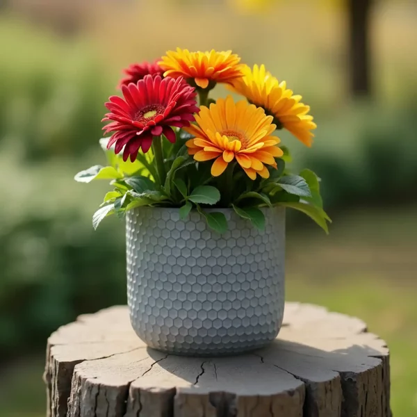 Honeycomb Style Green Grey Cylinder Round Outdoor Garden Planter D19.5 H19 cm, 5 ltrs Cap.