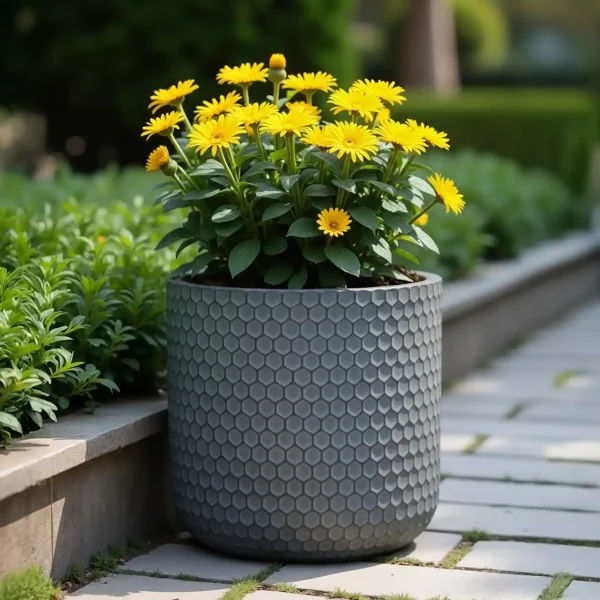 Honeycomb Style Green Grey Cylinder Round Outdoor Garden Planter D31 H30.5 cm, 23 ltrs Cap.