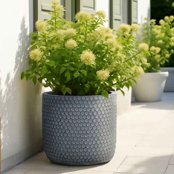 Honeycomb Style Green Grey Cylinder Round Outdoor Garden Planter D37.5 H37 cm, 40 ltrs Cap.