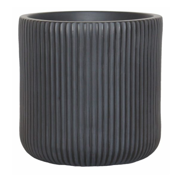 Ribbed Black Round Outdoor Garden Planter D36.5 H37 cm, 38 ltrs Cap.