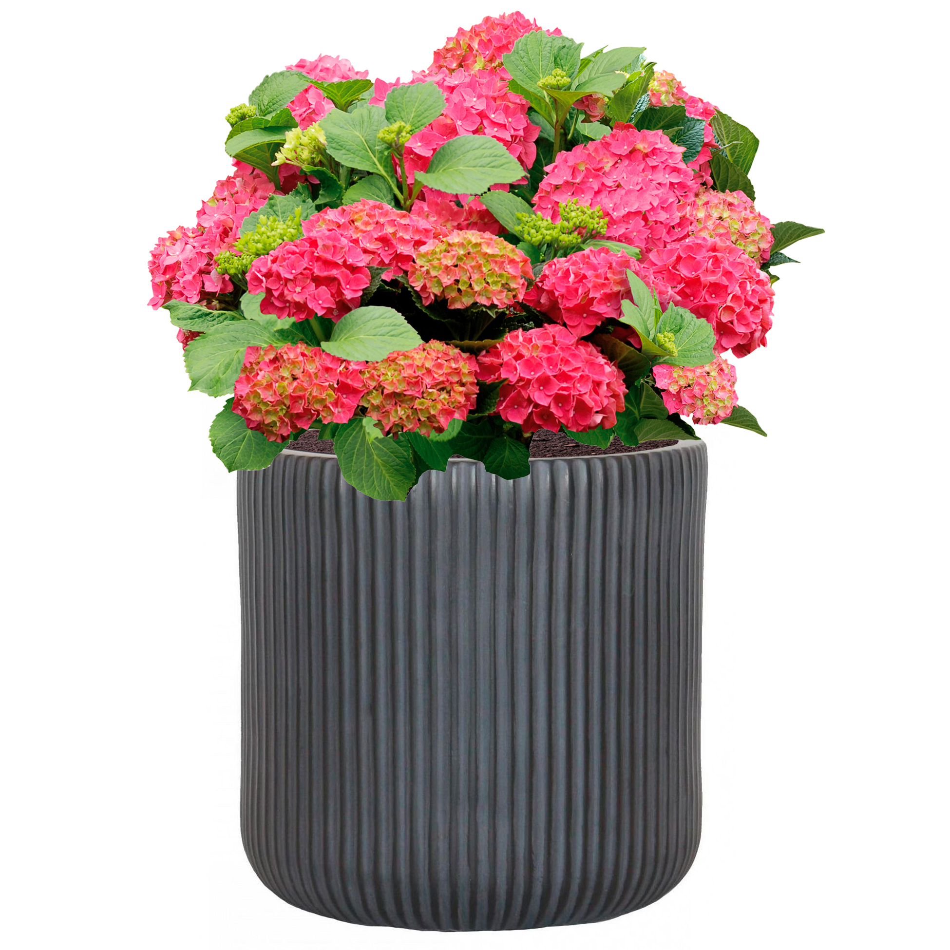 Ribbed Black Round Outdoor Planter D36.5 H37 cm, 38.7 ltrs Cap.
