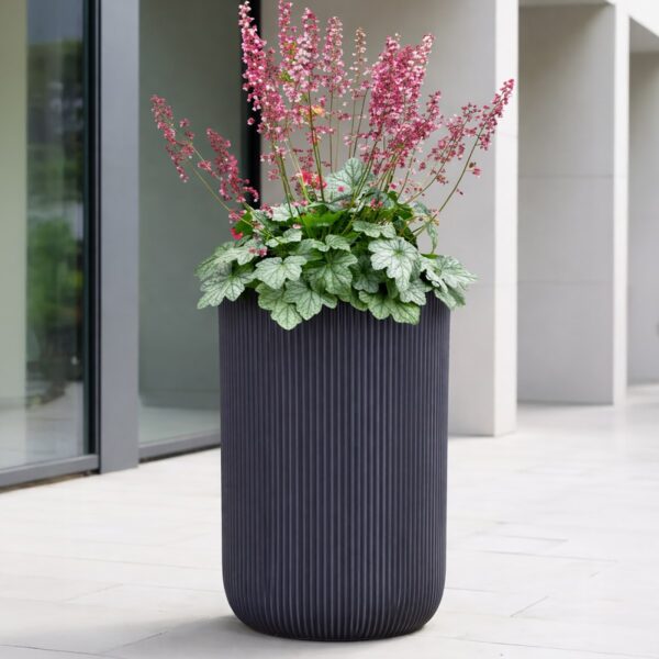 Ribbed Black Cilinder Outdoor Garden Planter D30.5 H47.5 cm, 34.7 ltrs Cap.