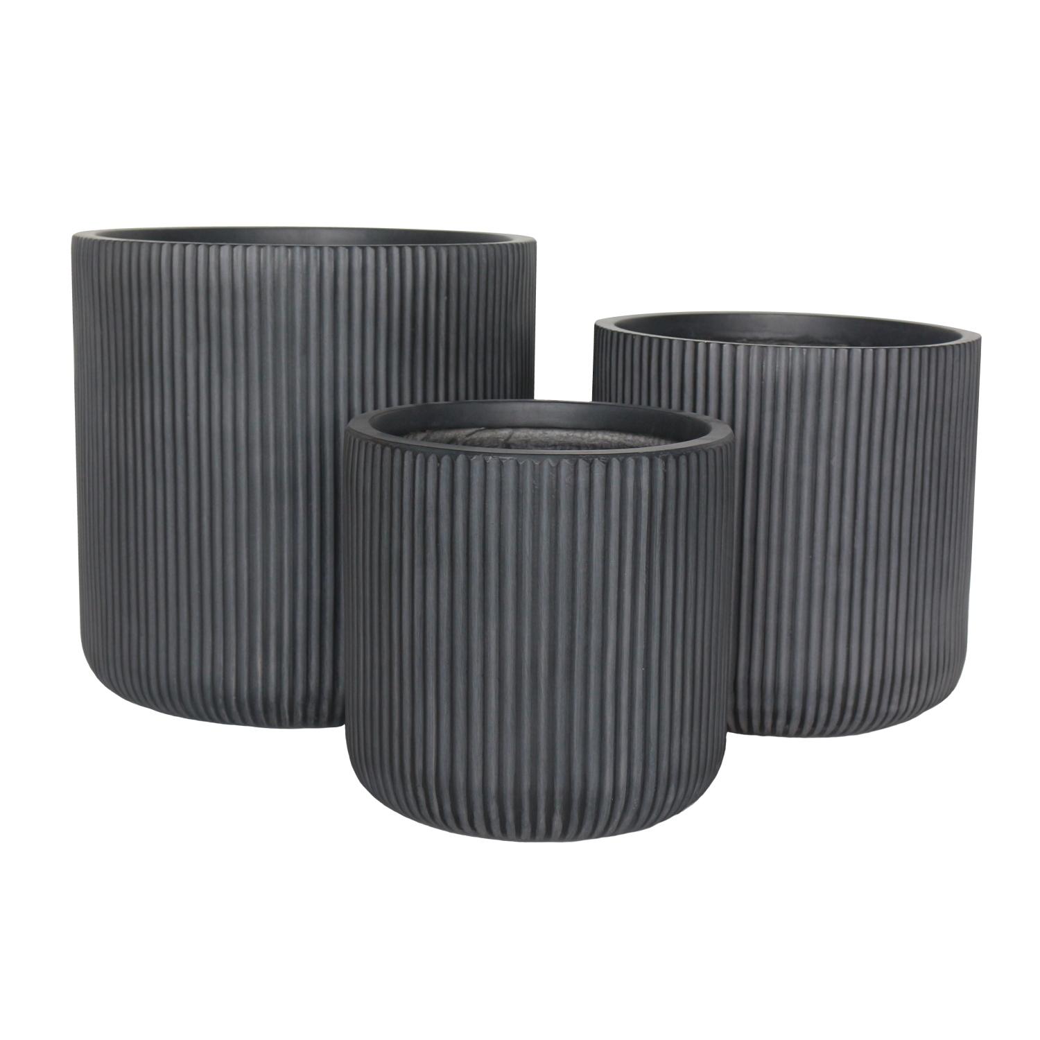 Ribbed Black Round Outdoor Planter D36.5 H37 cm, 38.7 ltrs Cap. buy ...