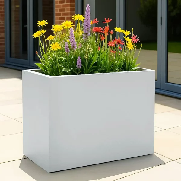 Narrow Light Concrete White Trough Planter H50.5 L60 W30 cm, 91 ltrs Cap.
