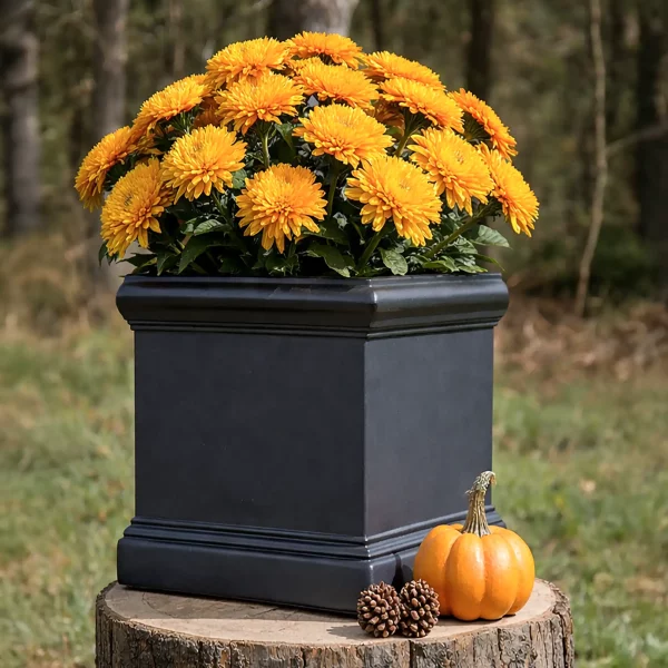 Victorian Box Black Square Light Stone Outdoor Garden Planter W27 H27 L27 cm, 19.7 ltrs Cap.