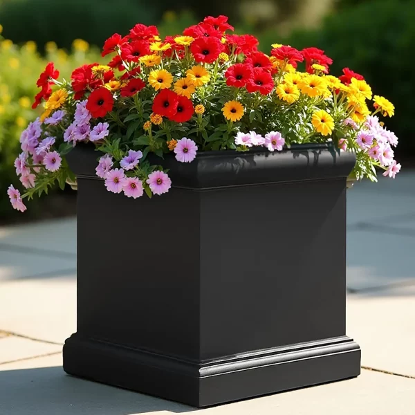Victorian Box Black Square Light Stone Outdoor Planter W35 H35 L35 cm, 42 ltrs Cap.