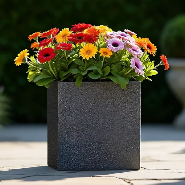 Textured Concrete Effect Square Grey Outdoor Garden Planter W30 H31 L30 cm, 27 ltrs Cap.