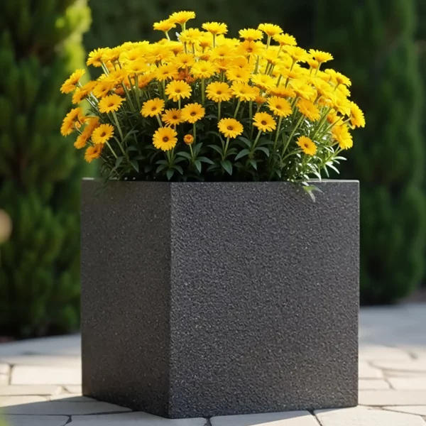 Textured Concrete Effect Square Grey Outdoor Garden Planter W39.5 H40 L39.5 cm, 62 ltrs Cap.