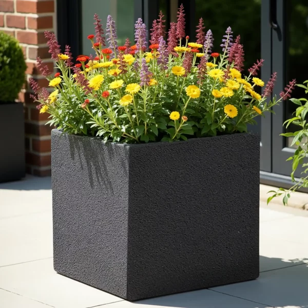 Textured Concrete Effect Square Grey Outdoor Planter W49.5 H50.5 L49.5 cm, 123 ltrs Cap.