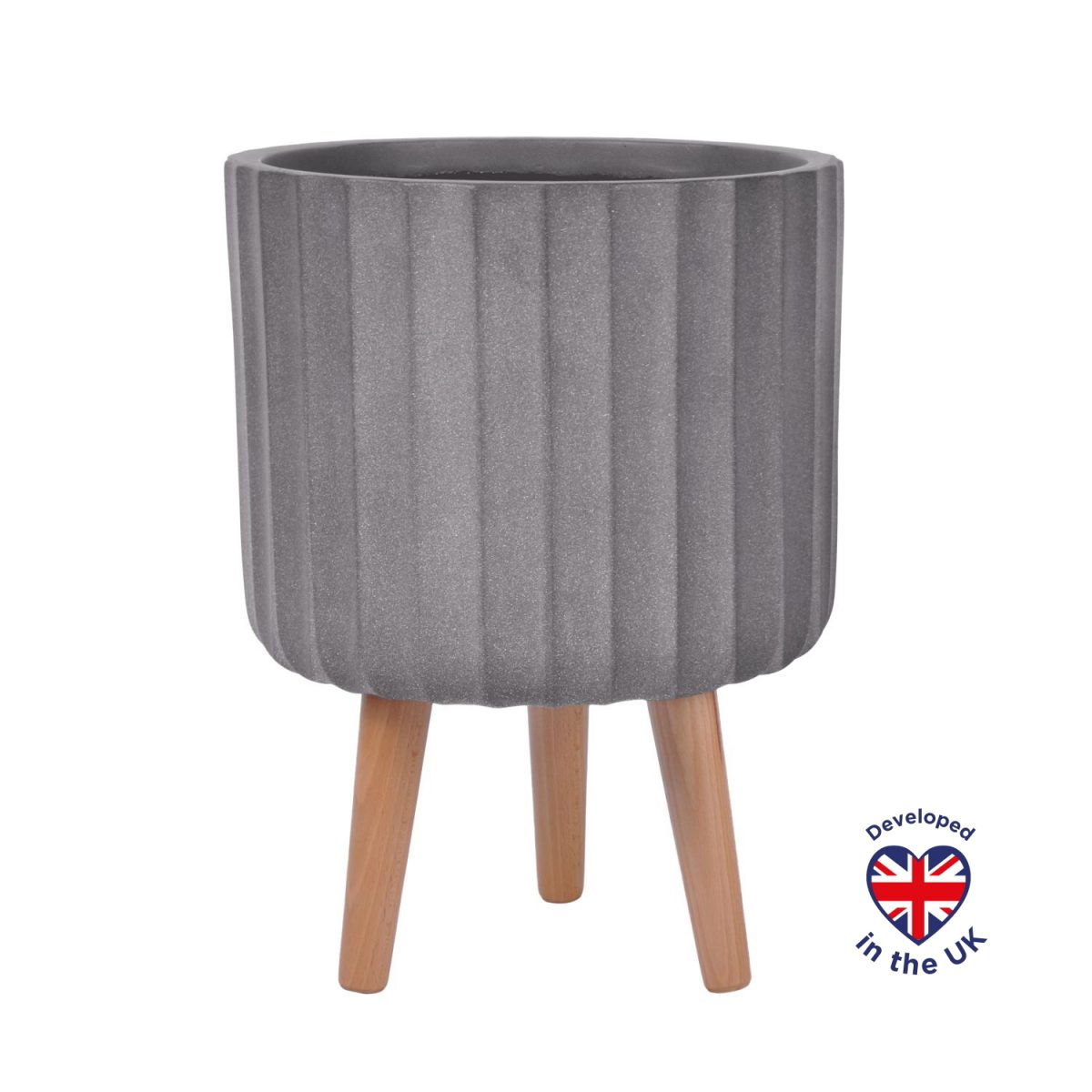 Modern Ribbed Taupe Cylinder Round Indoor Planter with Legs D30 H41 cm, 14.8 ltrs Cap.