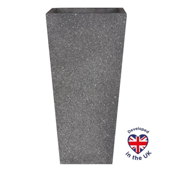 Textured Concrete Effect Tall Tapered Grey Outdoor Planter W32 H65 L32 cm, 66 ltrs Cap.