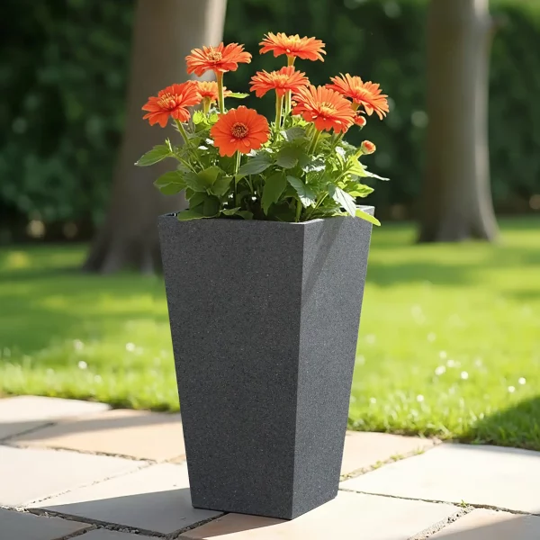 Textured Concrete Effect Tall Tapered Grey Outdoor Garden Planter W24.5 H51 L24.5 cm, 30.6 ltrs Cap.