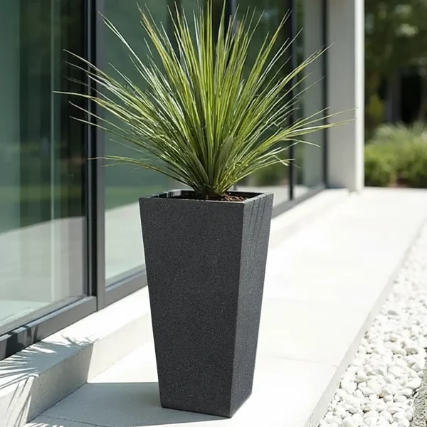 Textured Concrete Effect Tall Tapered Grey Outdoor Planter W32 H65 L32 cm, 66 ltrs Cap.