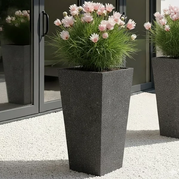 Textured Concrete Effect Tall Tapered Grey Outdoor Planter W43 H89.5 L43 cm, 165 ltrs Cap.