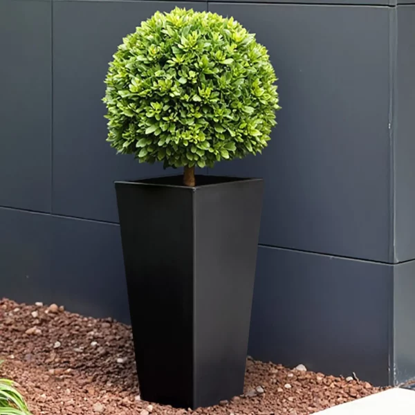 Tall Tapered Black Light Concrete Garden Planter H38.5 L18.5 W18.5 cm, 13 ltrs Cap.