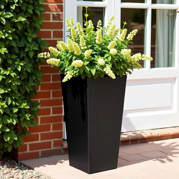 Tall Tapered Black Light Concrete Garden Planter H65 L32 W32 cm, 67 ltrs Cap.