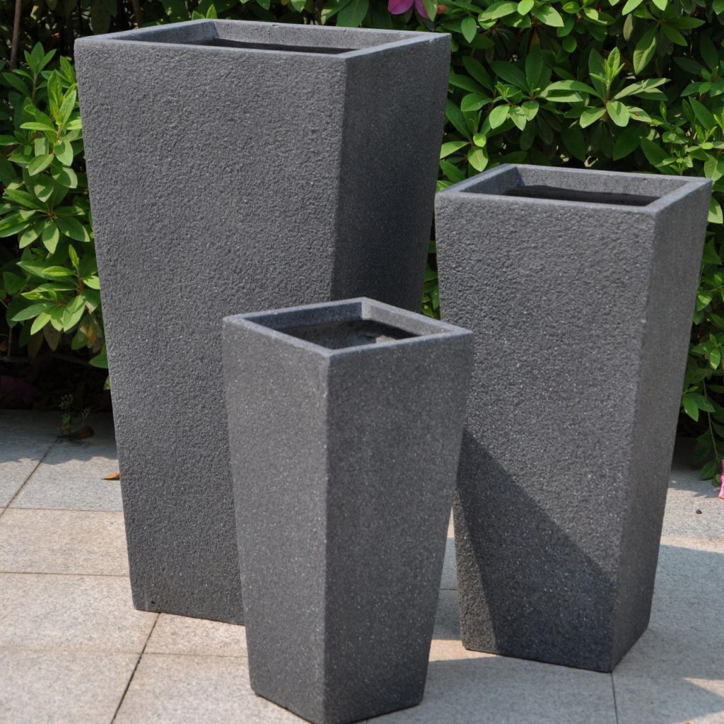 Textured Concrete Effect Tall Tapered Black Outdoor Planter W18.5 H39
