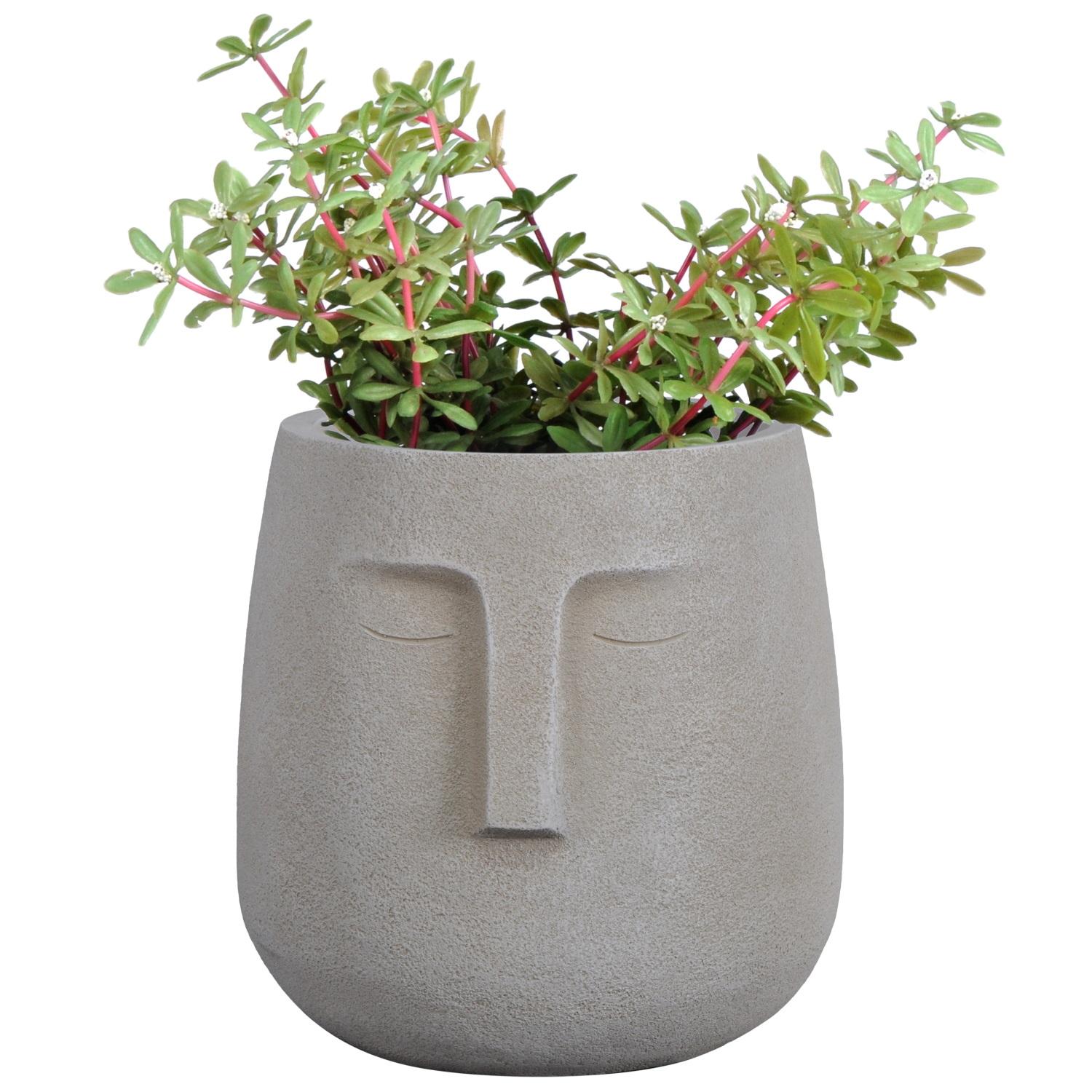 Textured Concrete Effect Face Beige Oval Outdoor Planter L19 W18 H18.5 ...