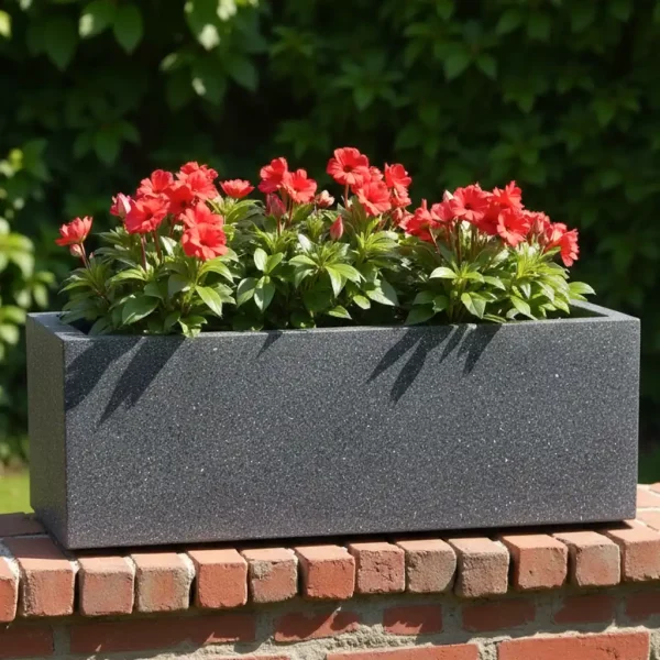 Window Box Textured Concrete Effect Grey Outdoor Garden Planter L60 W17 H17.5 cm, 17.9 ltrs Cap.