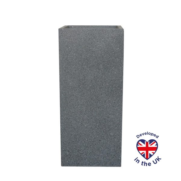 Textured Concrete Effect Tall Square Grey Outdoor Planter W34 H70.5 L34 cm, 81.5 ltrs Cap.