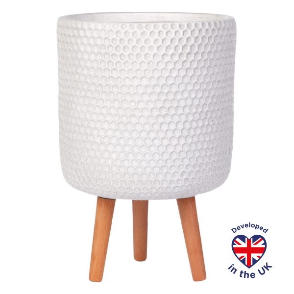 Honeycomb Style White Cylinder Round Indoor Planter with Legs D31 H47 cm, 19.8 ltrs Cap.