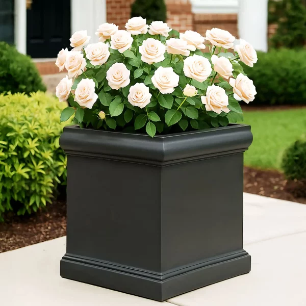 Victorian Box Black Square Light Stone Outdoor Planter W44 H44 L44 cm, 85 ltrs Cap.