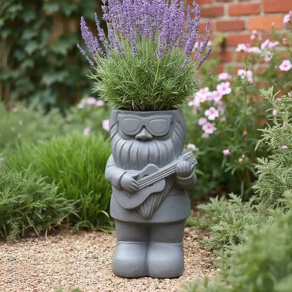 Gnome with a Guitar Oval Plant Pot L23 W21 H39 cm, 6.8 ltrs Cap.