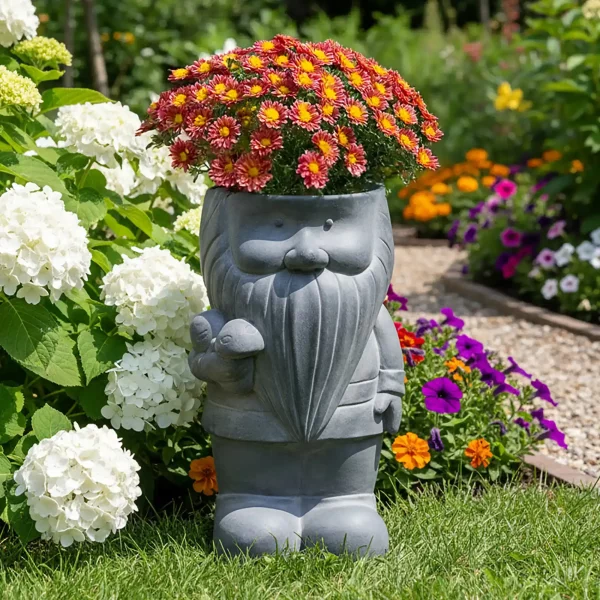 Gnome with Mushrooms Oval Plant Pot L23 W22 H39 cm, 7.2 ltrs Cap.