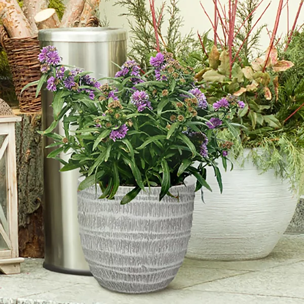 Straw Plaited Style White Washed Garden Round Planter, Outdoor Plant Pot by Idealist Lite D27 H26 cm, 12L