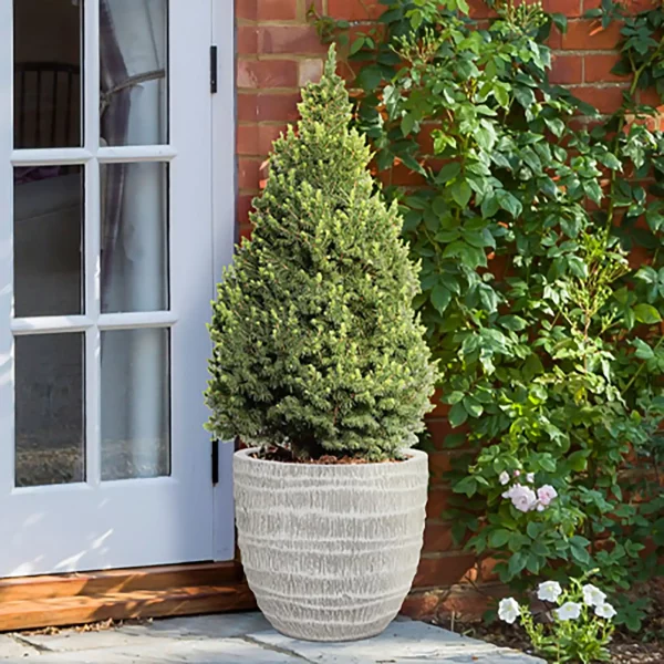 Straw Plaited Style White Washed Garden Round Planter, Outdoor Plant Pot by Idealist Lite D32 H33.5 cm, 22L